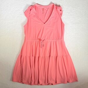 Beyond Yoga Coral Pink‎ Tiered Ruffle Sleeve V Neck Casual Dress M Y2K Style
